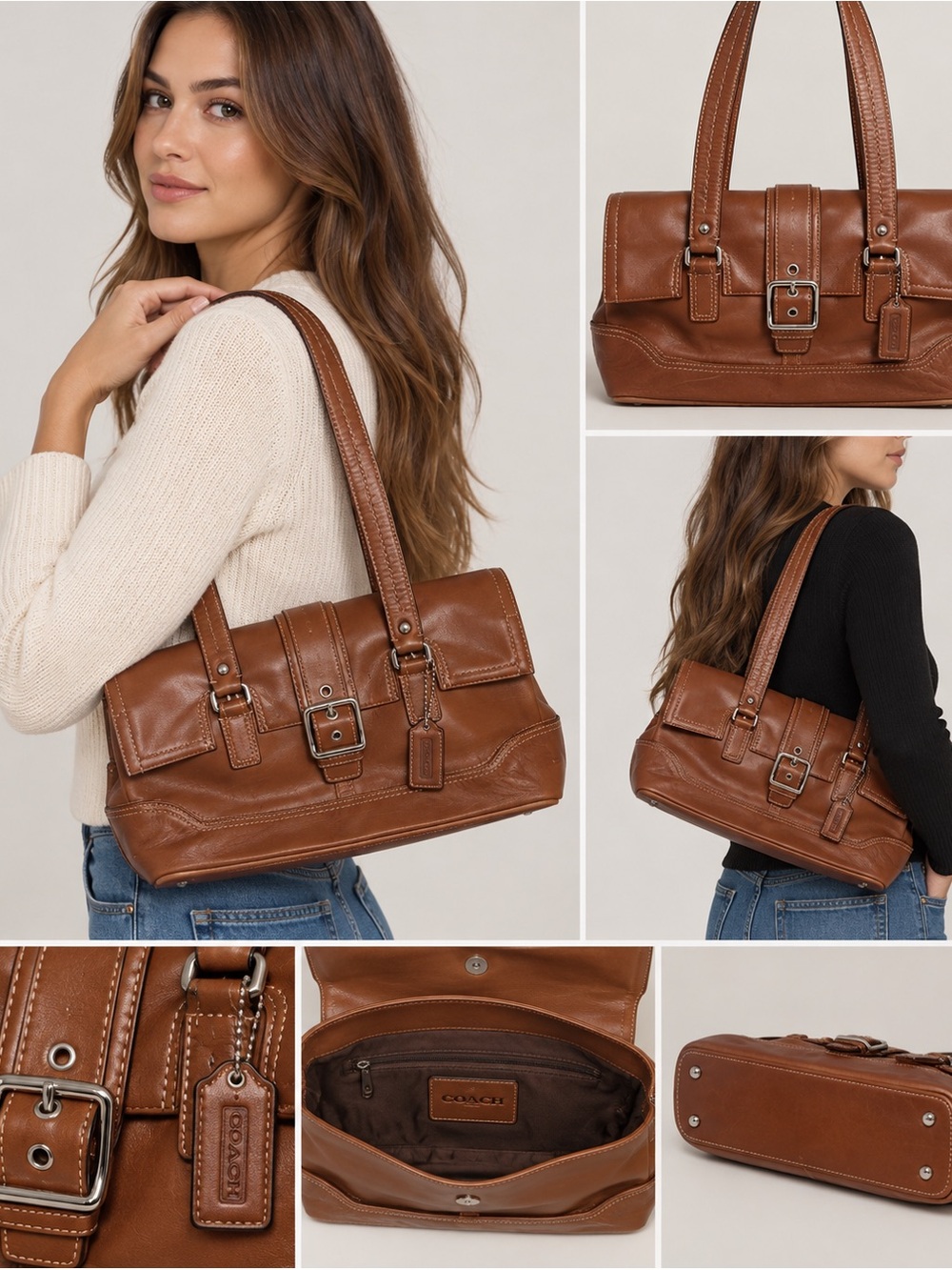 Coach Hamilton Cognac Brown Leather Satchel Shoulder Bag F12604